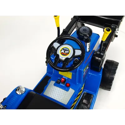 Elektrický traktor 12V s ovladatelnou lžící, mohutnými koly a konstrukcí, zvukovými a světelnými efekty, 2xnáhon, modrý Elektrický traktor 12V s ovladatelnou lžící, mohutnými koly a konstrukcí, zvukovými a světelnými efekty, 2xnáhon, modrý
