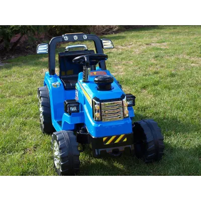 Elektrický traktor 12V, s mohutnými koly a konstrukcí, zvukovými a světelnými LED efekty, 2xnáhon, modrý Elektrický traktor 12V, s mohutnými koly a konstrukcí, zvukovými a světelnými LED efekty, 2xnáhon, modrý